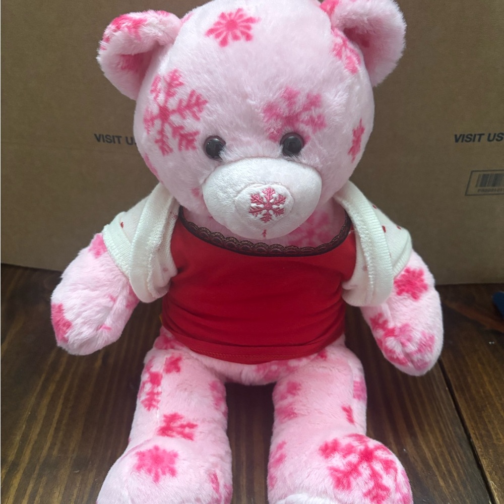 Build A Bear 16” Snowflake Teddy Winter Flurry Pink Plush Stuffed Animal Toy